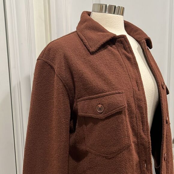 New! Joie Fleece Shacket Brown Neutral Button Down Women's Size Medium - Picture 2 of 14